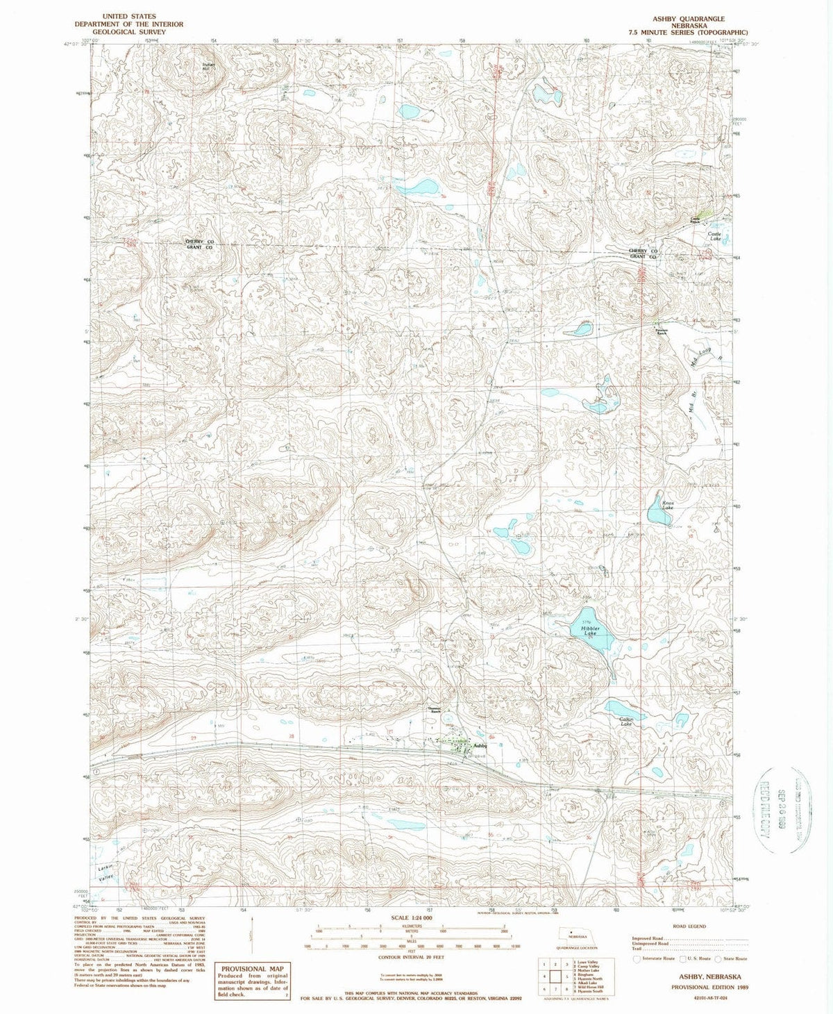 1989 Ashby, NE - Nebraska - USGS Topographic Map