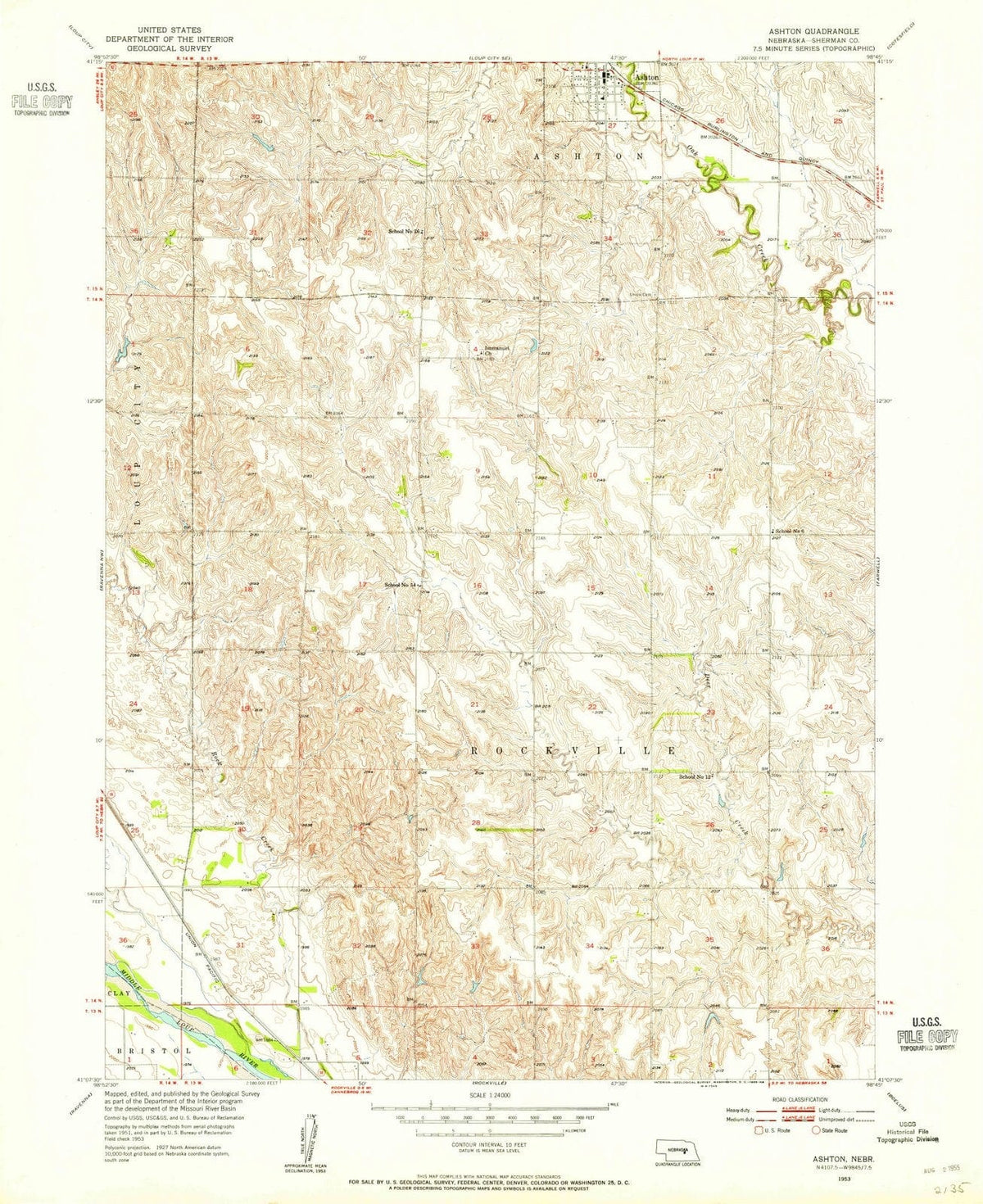 1953 Ashton, NE - Nebraska - USGS Topographic Map