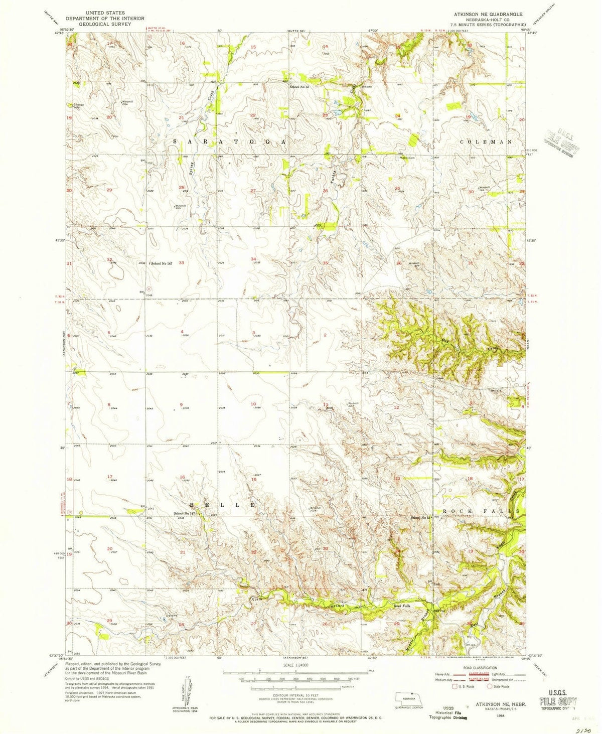 1954 Atkinson, NE - Nebraska - USGS Topographic Map