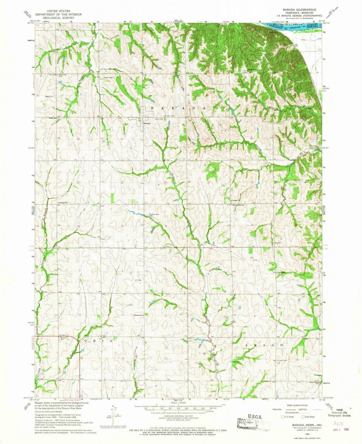 1966 Barada, NE - Nebraska - USGS Topographic Map