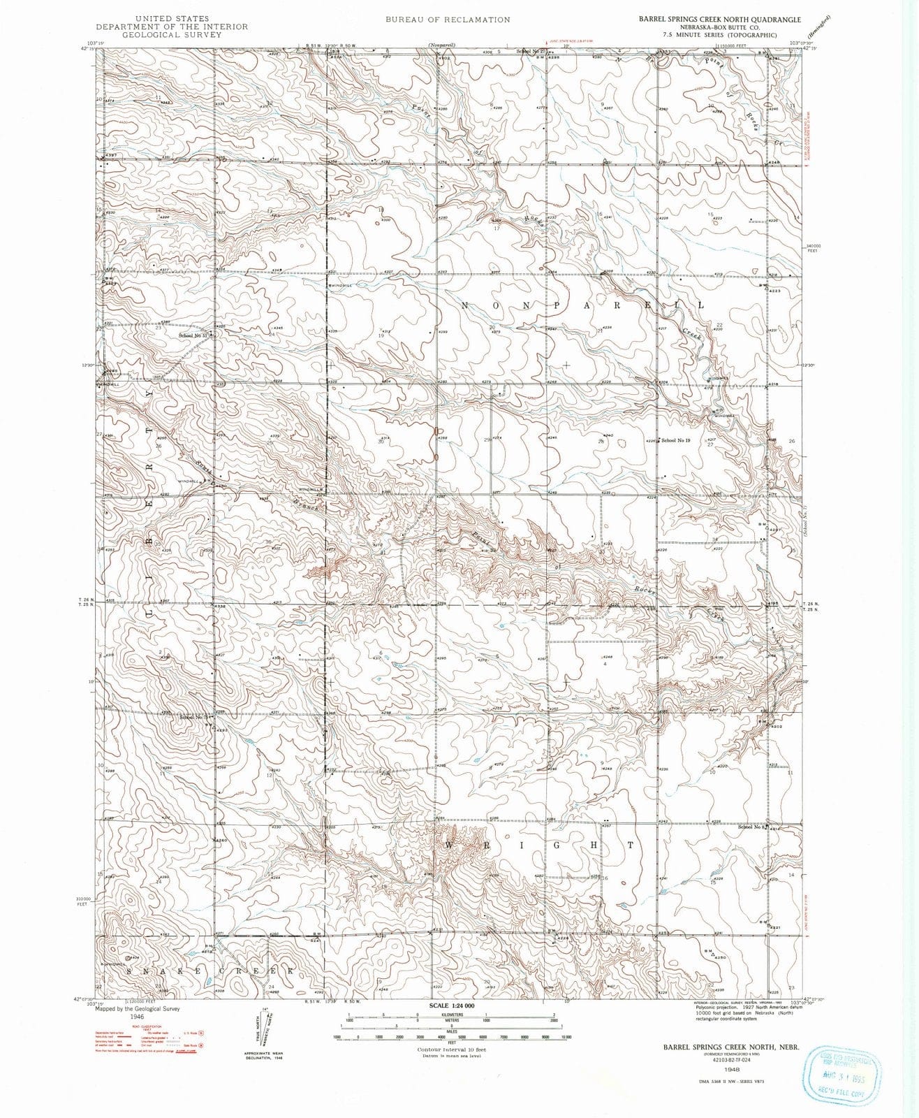 1948 Barrel Springs Creek North, NE - Nebraska - USGS Topographic Map