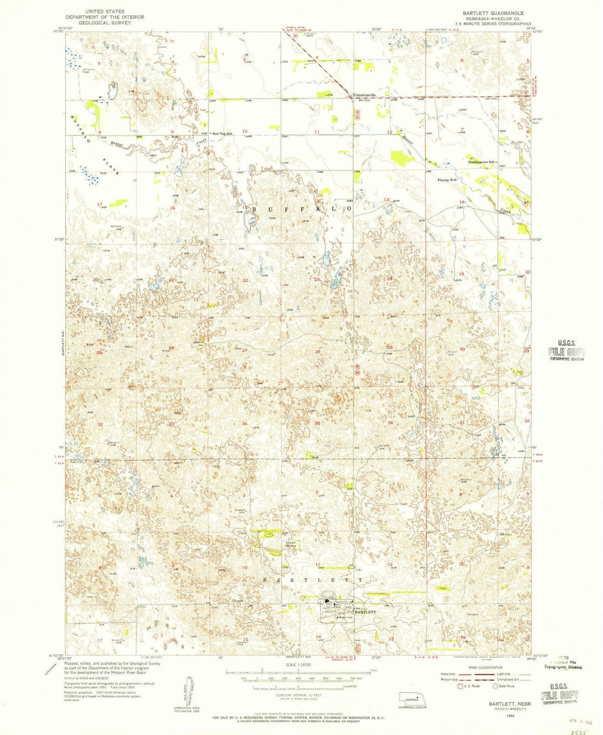 1954 Bartlett, NE - Nebraska - USGS Topographic Map v3