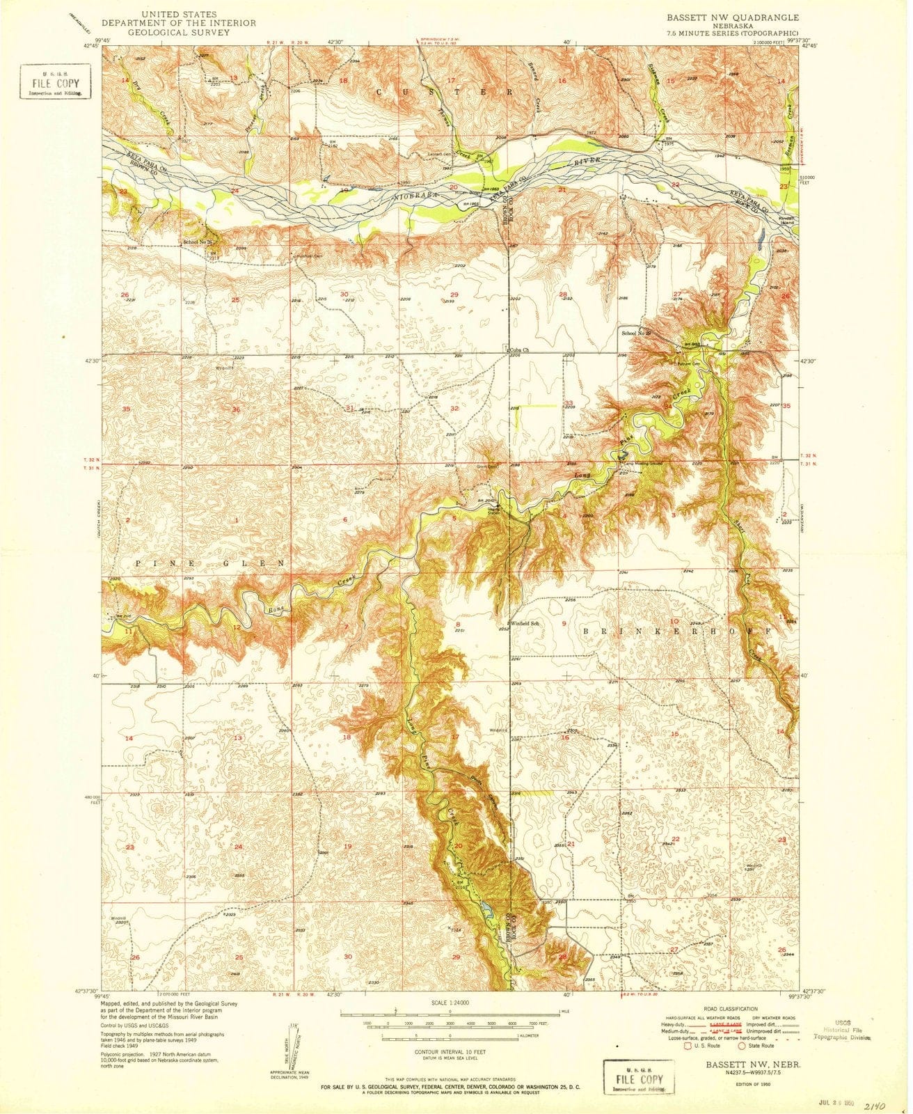 1950 Bassett, NE - Nebraska - USGS Topographic Map