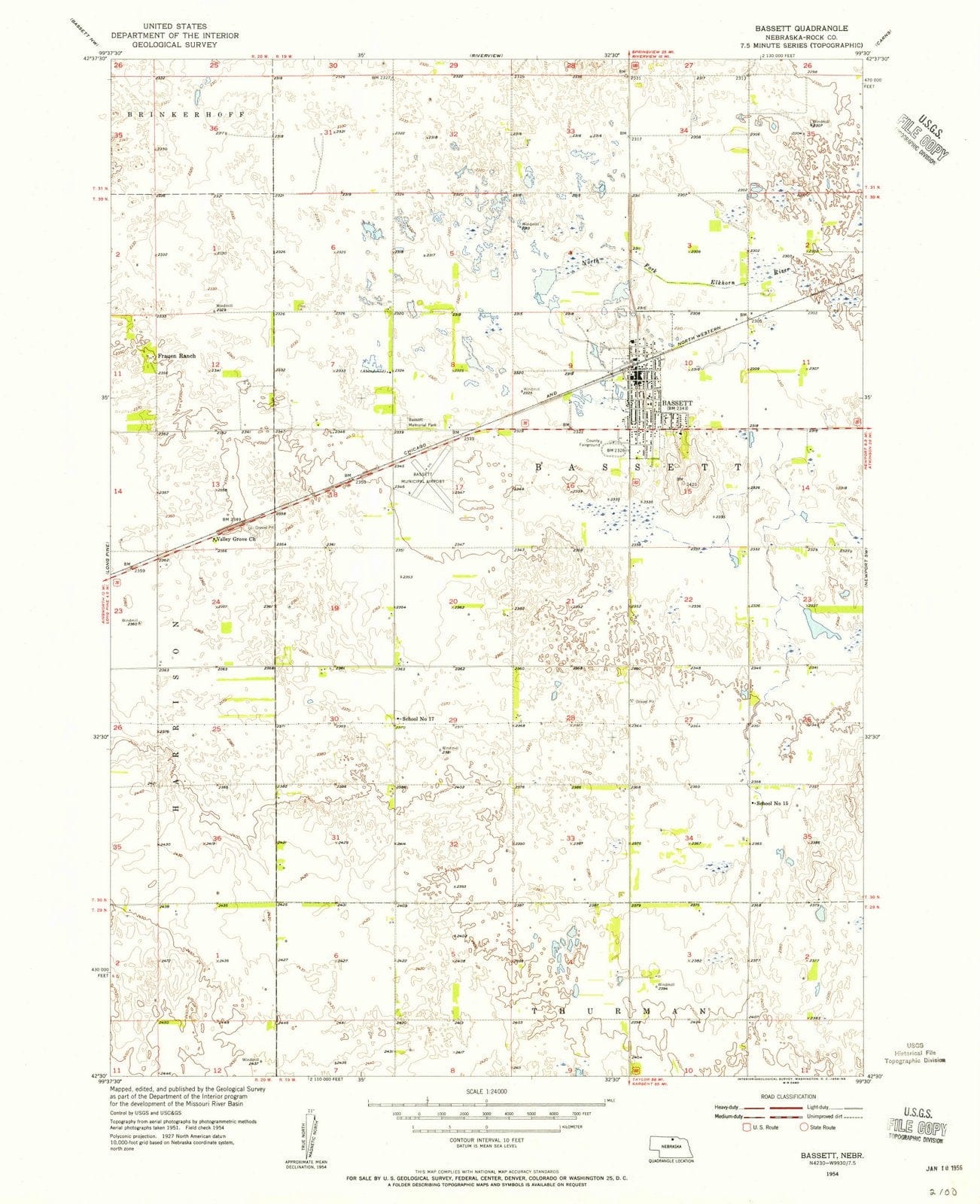 1954 Bassett, NE - Nebraska - USGS Topographic Map