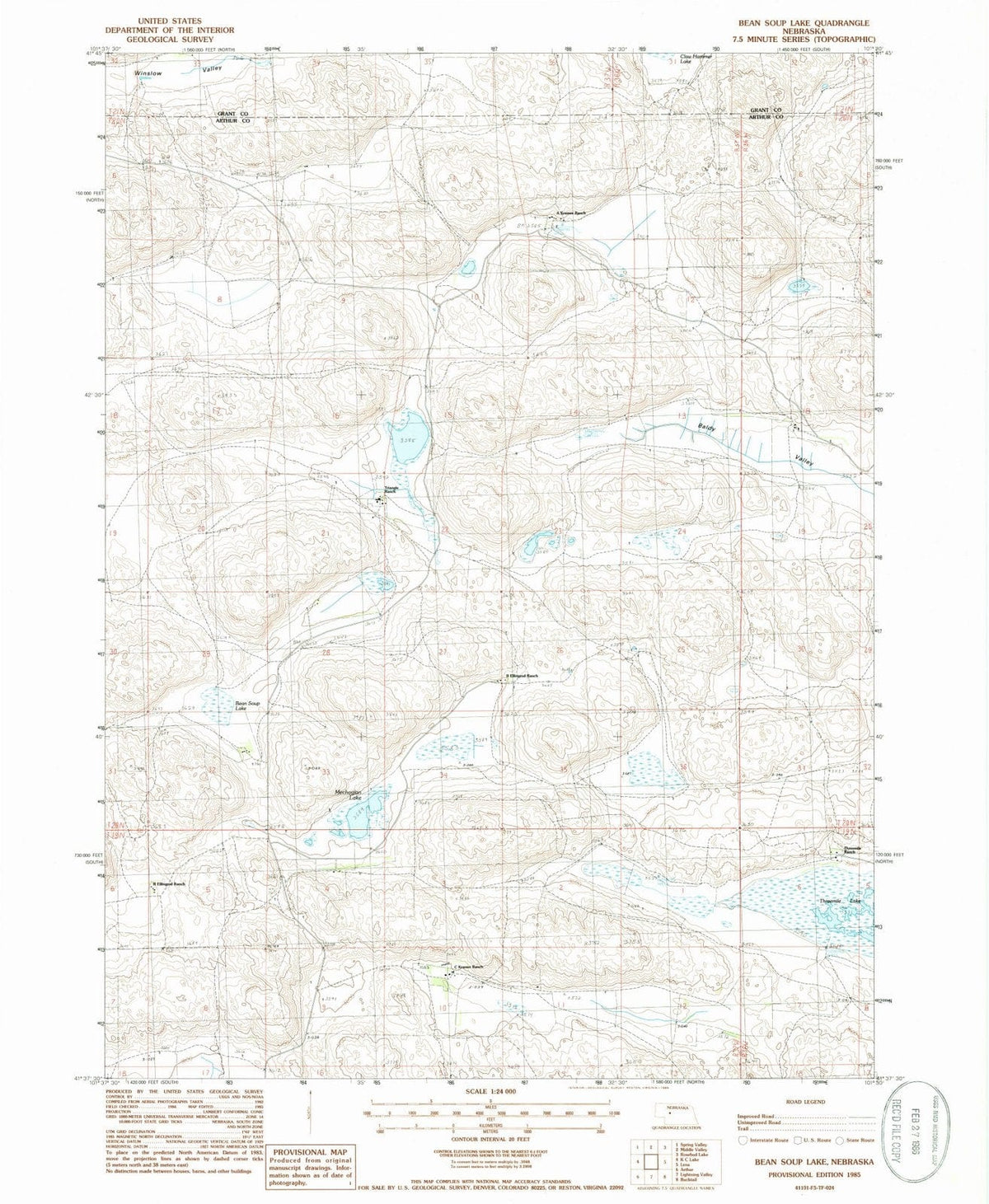 1985 Bean Soup Lake, NE - Nebraska - USGS Topographic Map