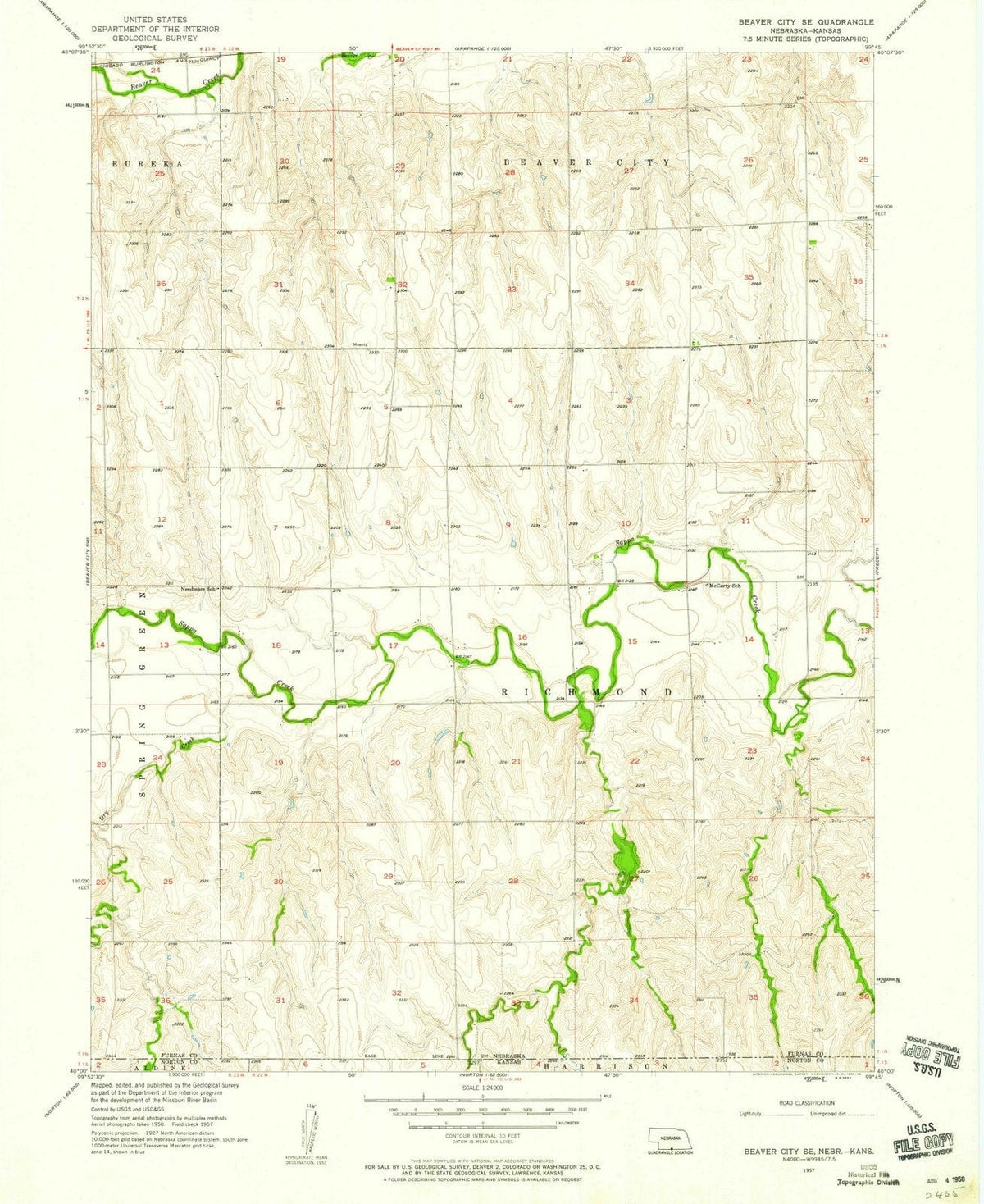 1957 Beaver City, NE - Nebraska - USGS Topographic Map