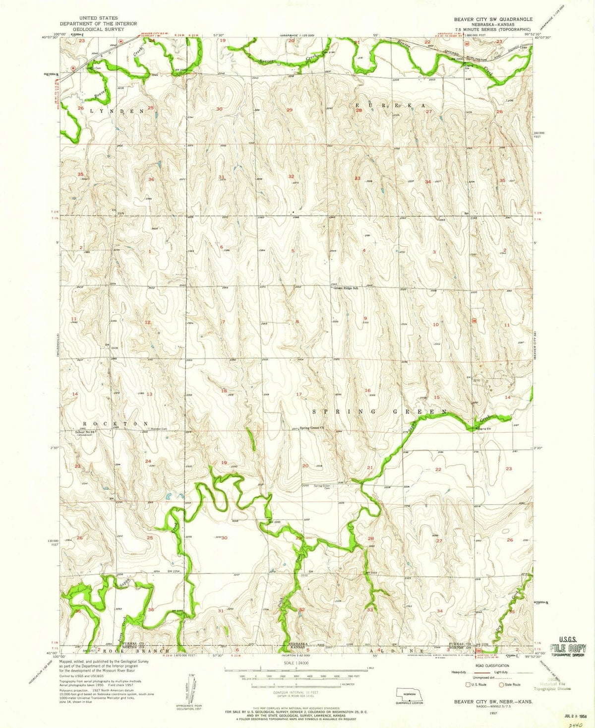1957 Beaver City, NE - Nebraska - USGS Topographic Map v2