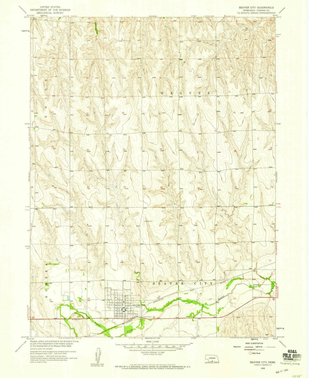 1958 Beaver City, NE - Nebraska - USGS Topographic Map