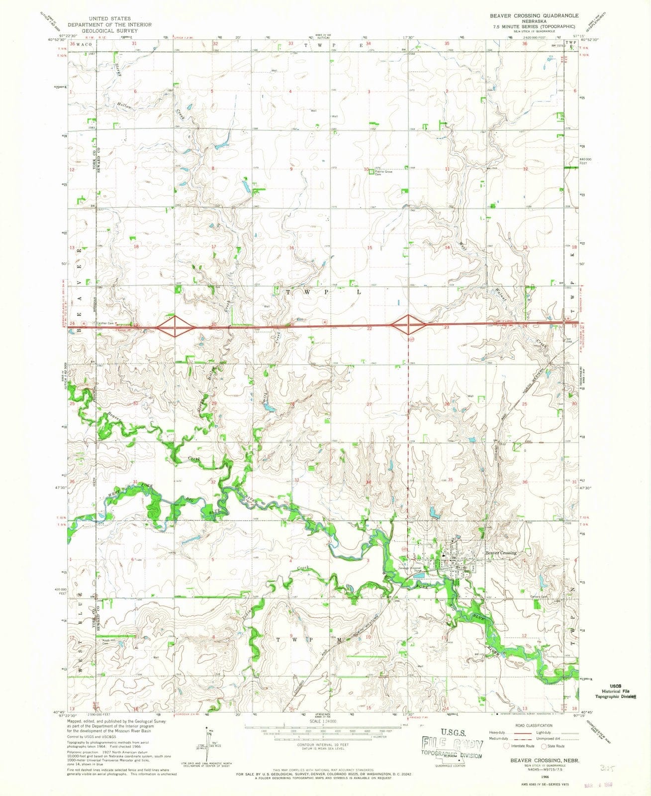 1966 Beaver Crossing, NE - Nebraska - USGS Topographic Map