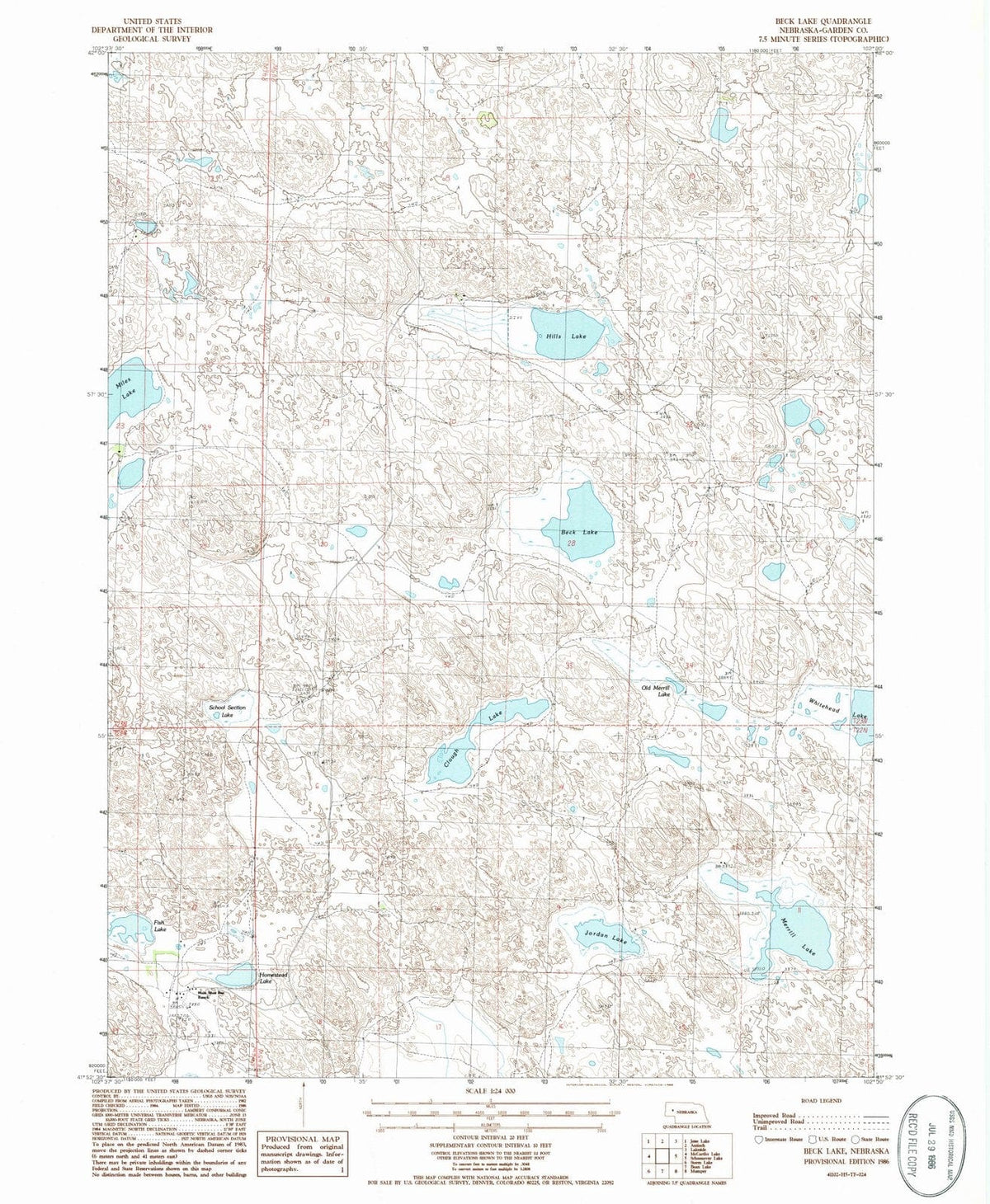 1986 Beck Lake, NE - Nebraska - USGS Topographic Map