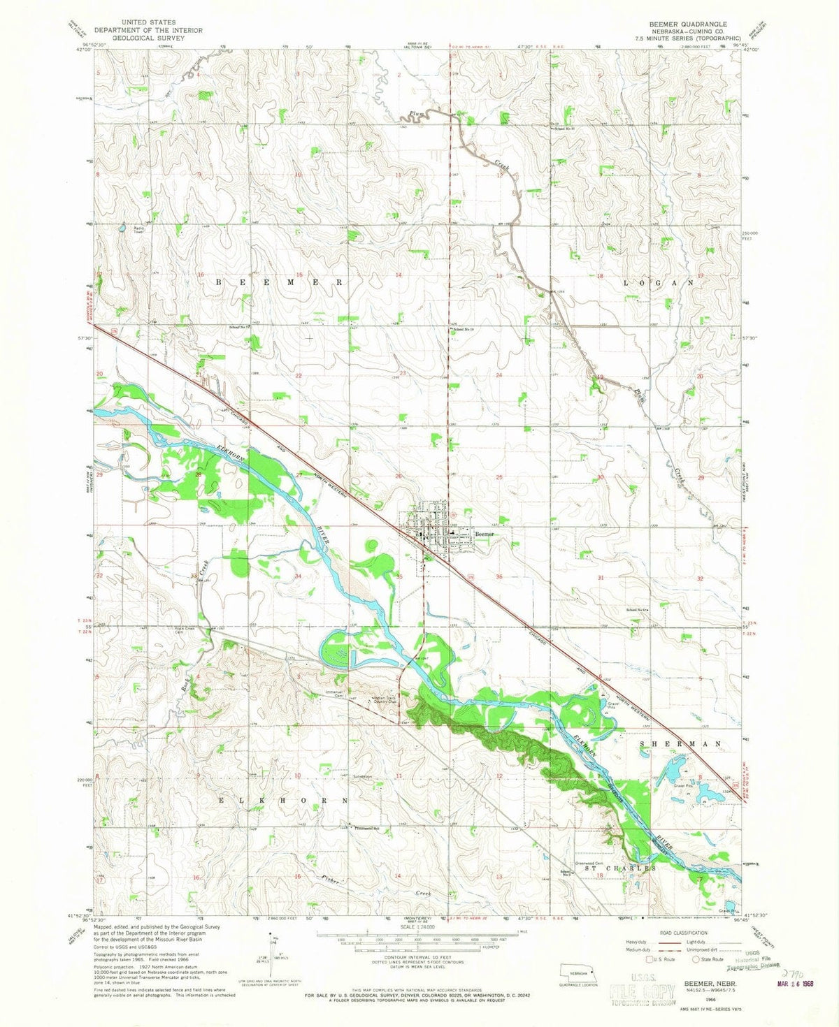 1966 Beemer, NE - Nebraska - USGS Topographic Map