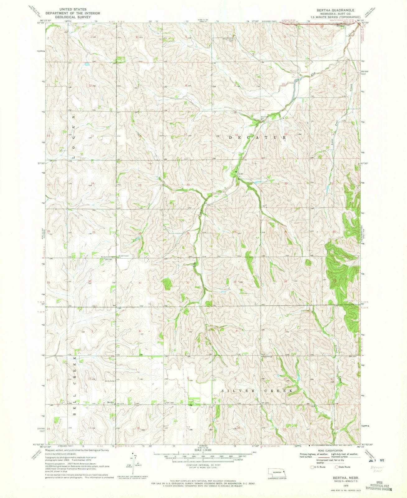 1970 Bertha, NE - Nebraska - USGS Topographic Map