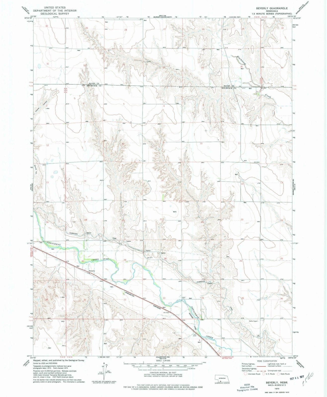 1973 Beverly, NE - Nebraska - USGS Topographic Map