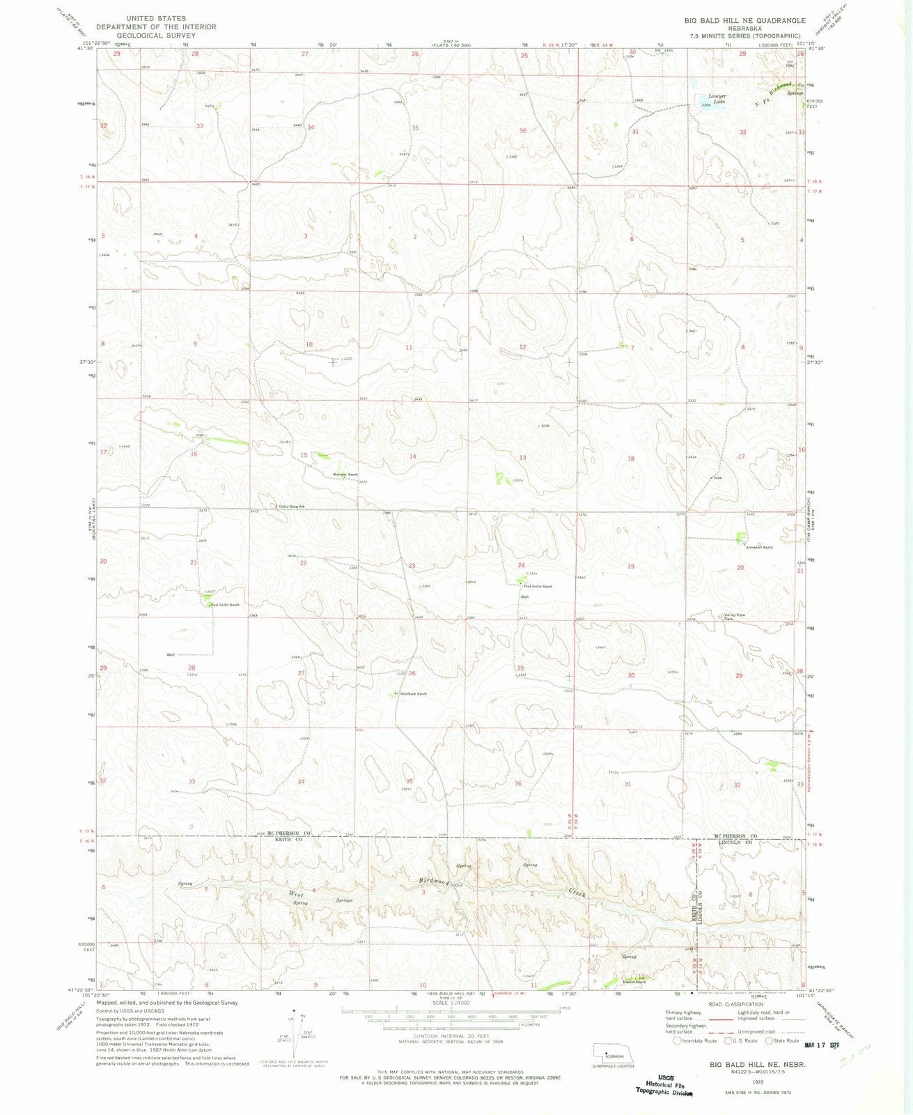 1972 Big Bald Hill, NE - Nebraska - USGS Topographic Map