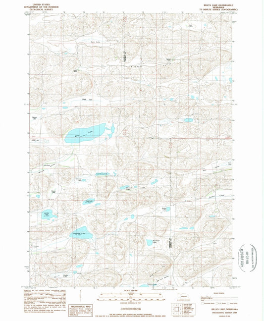 1989 Billys Lake, NE - Nebraska - USGS Topographic Map