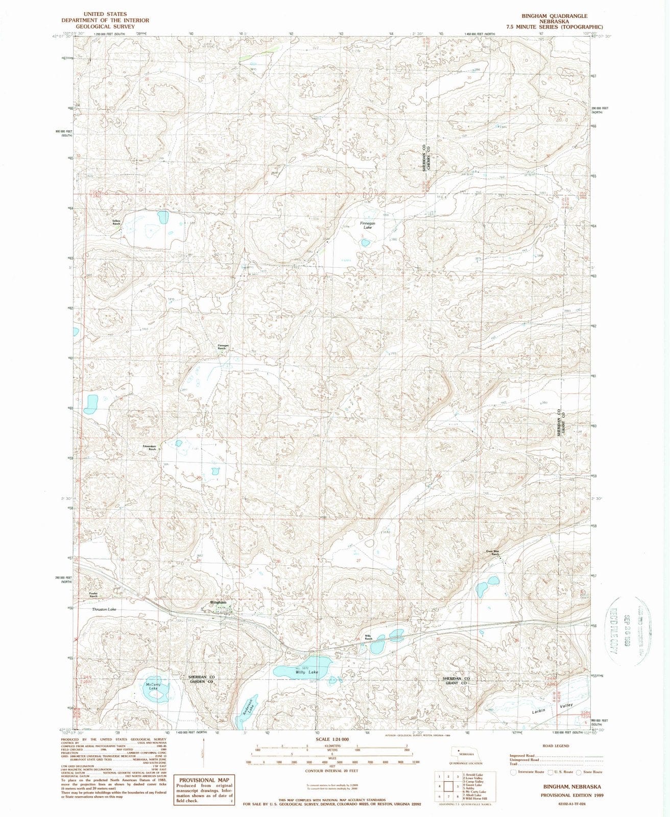 1989 Bingham, NE - Nebraska - USGS Topographic Map