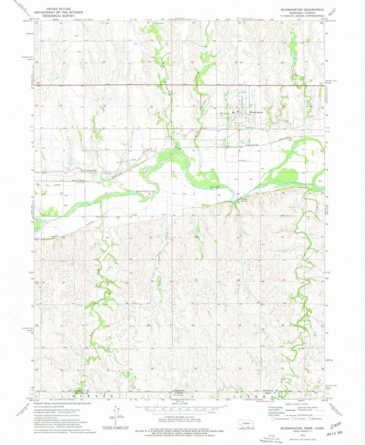 1973 Bloomington, NE - Nebraska - USGS Topographic Map