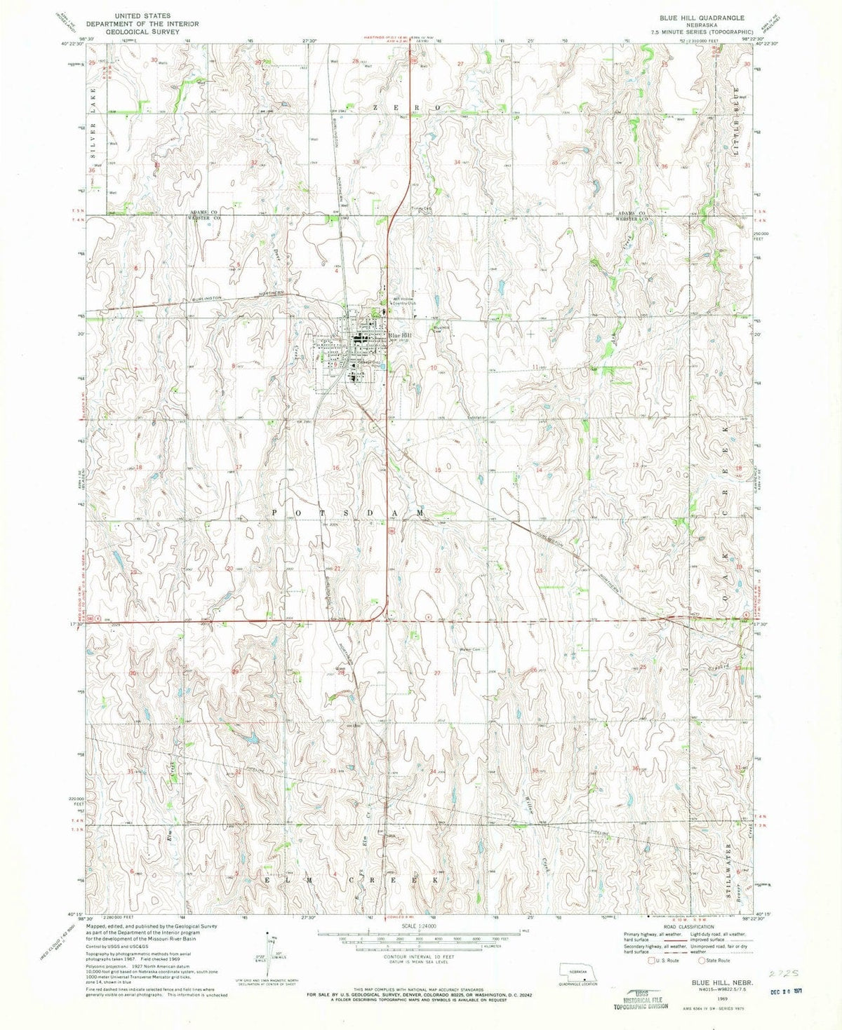 1969 Blue Hill, NE - Nebraska - USGS Topographic Map