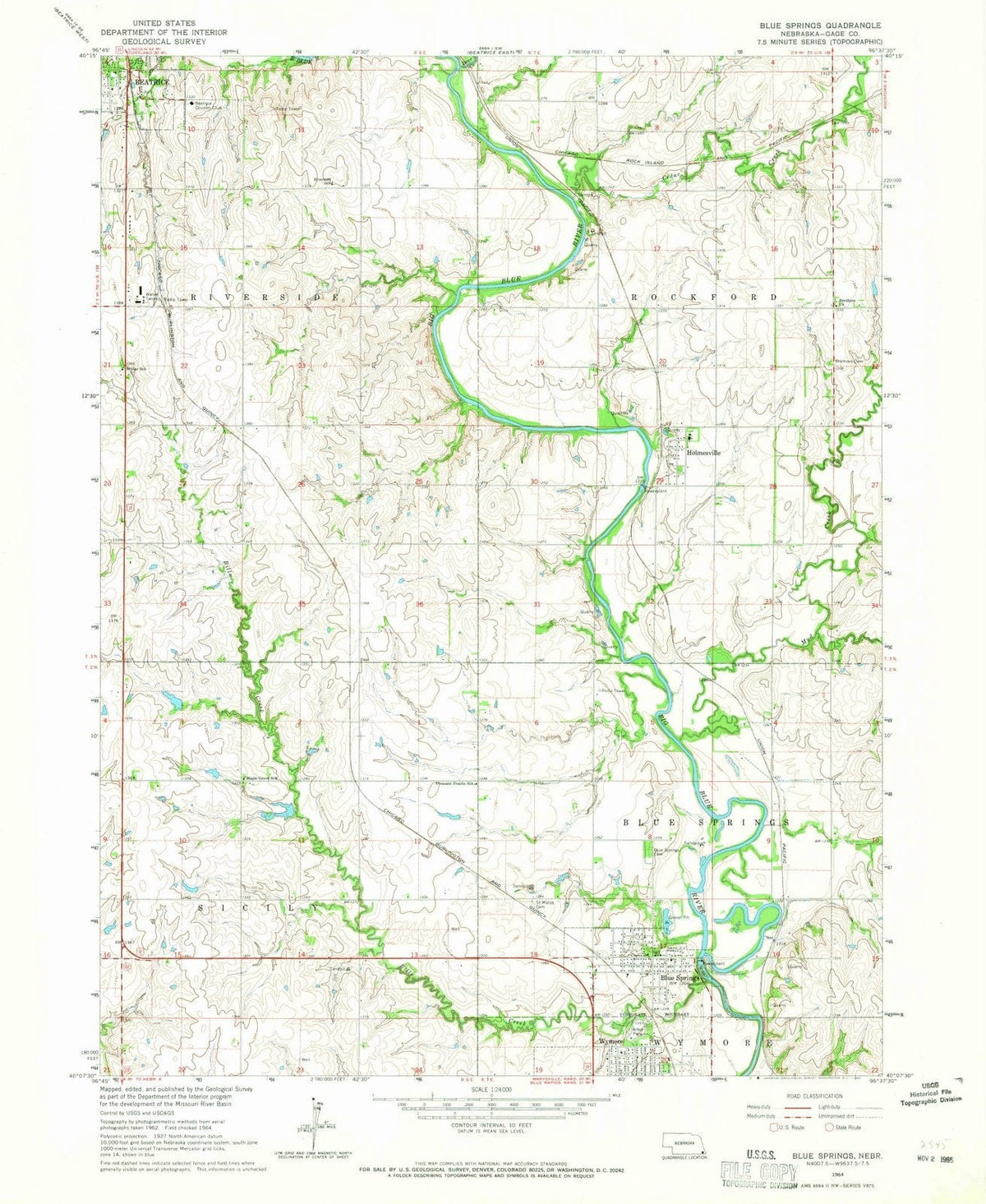1964 Blue Springs, NE - Nebraska - USGS Topographic Map