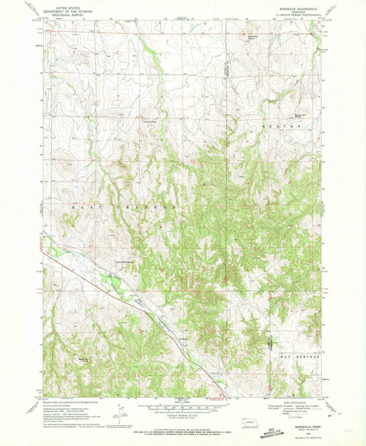 1969 Bordeaux, NE - Nebraska - USGS Topographic Map