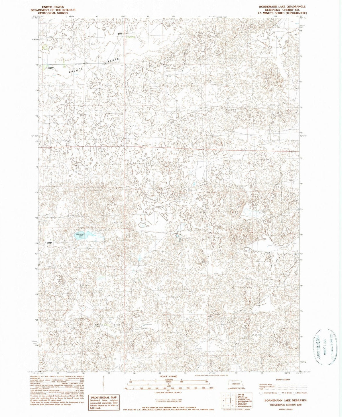 1990 Bornemann Lake, NE - Nebraska - USGS Topographic Map