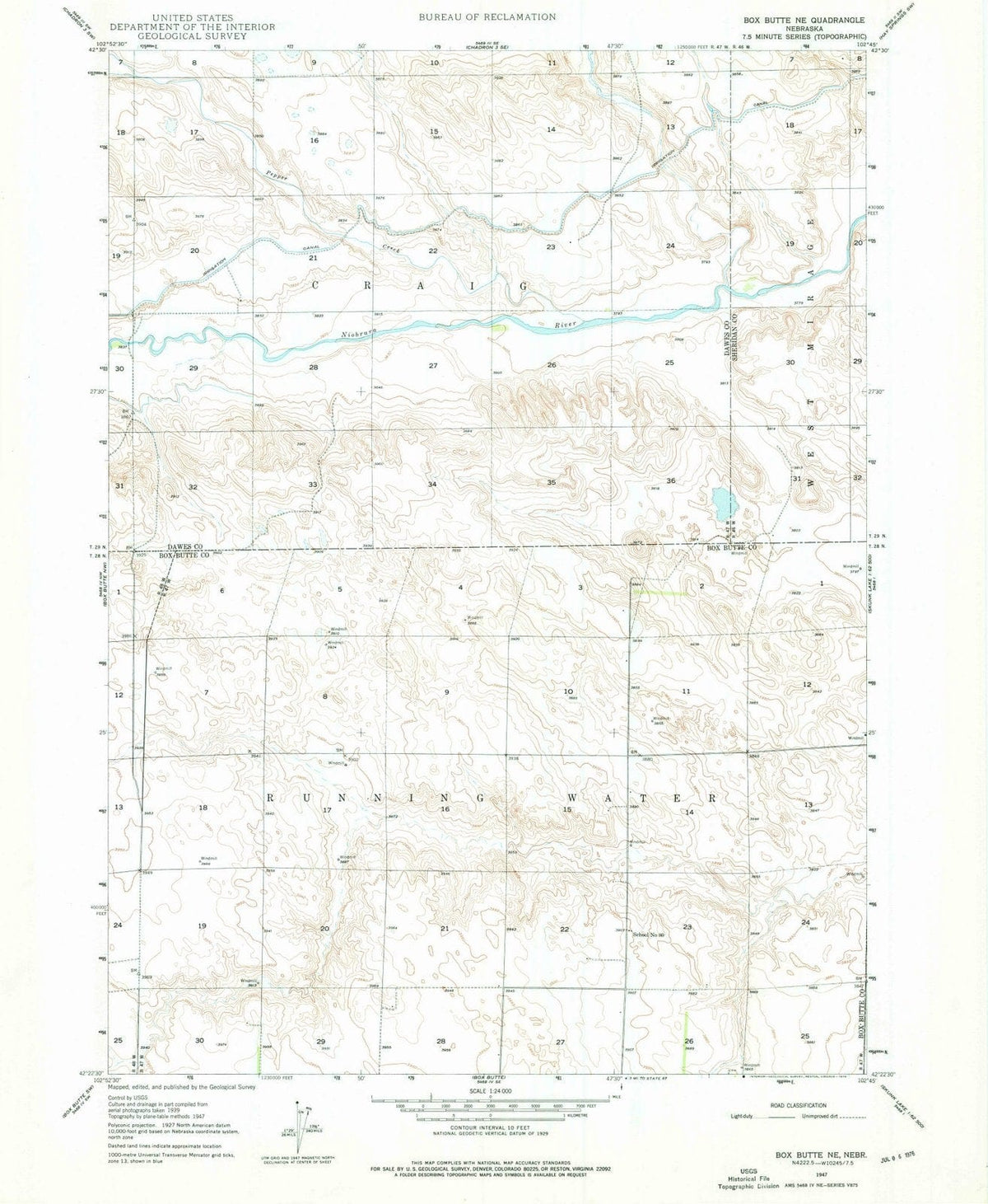 1947 Box Butte, NE - Nebraska - USGS Topographic Map