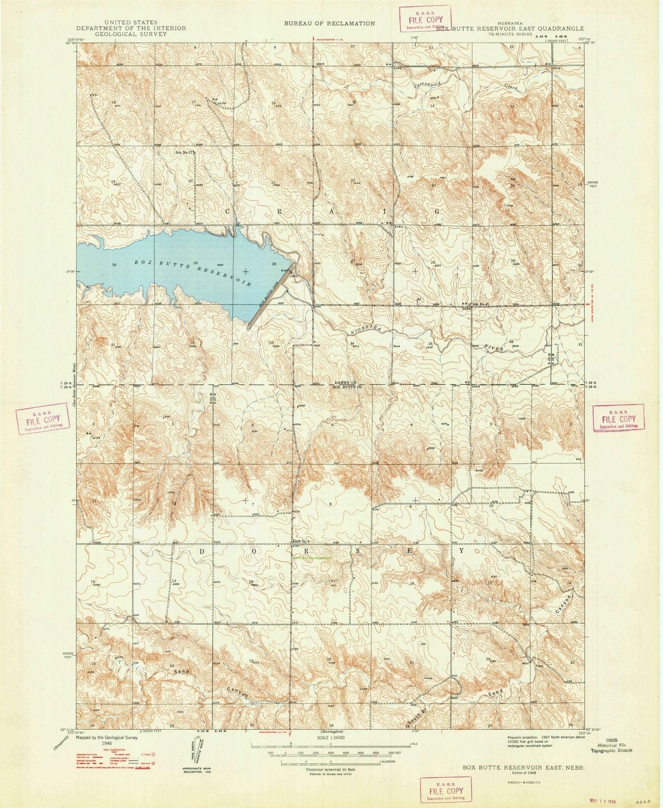 1948 Box Butte Reservoir East, NE - Nebraska - USGS Topographic Map
