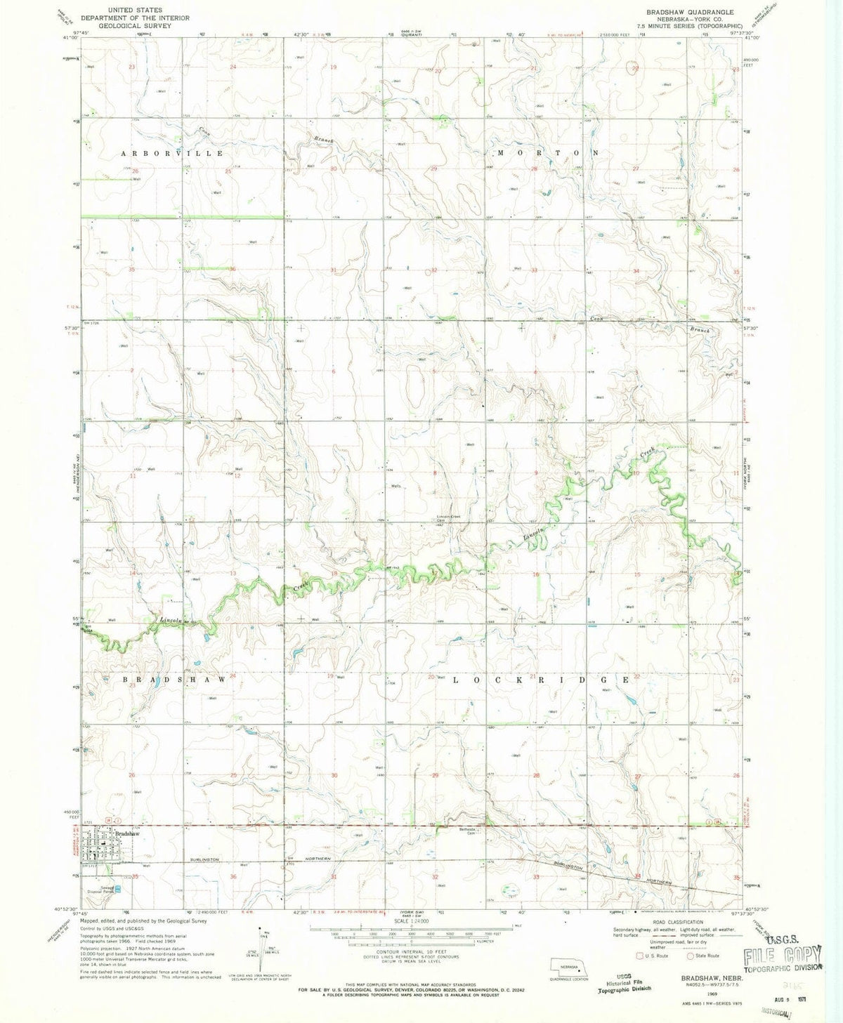1969 Bradshaw, NE - Nebraska - USGS Topographic Map