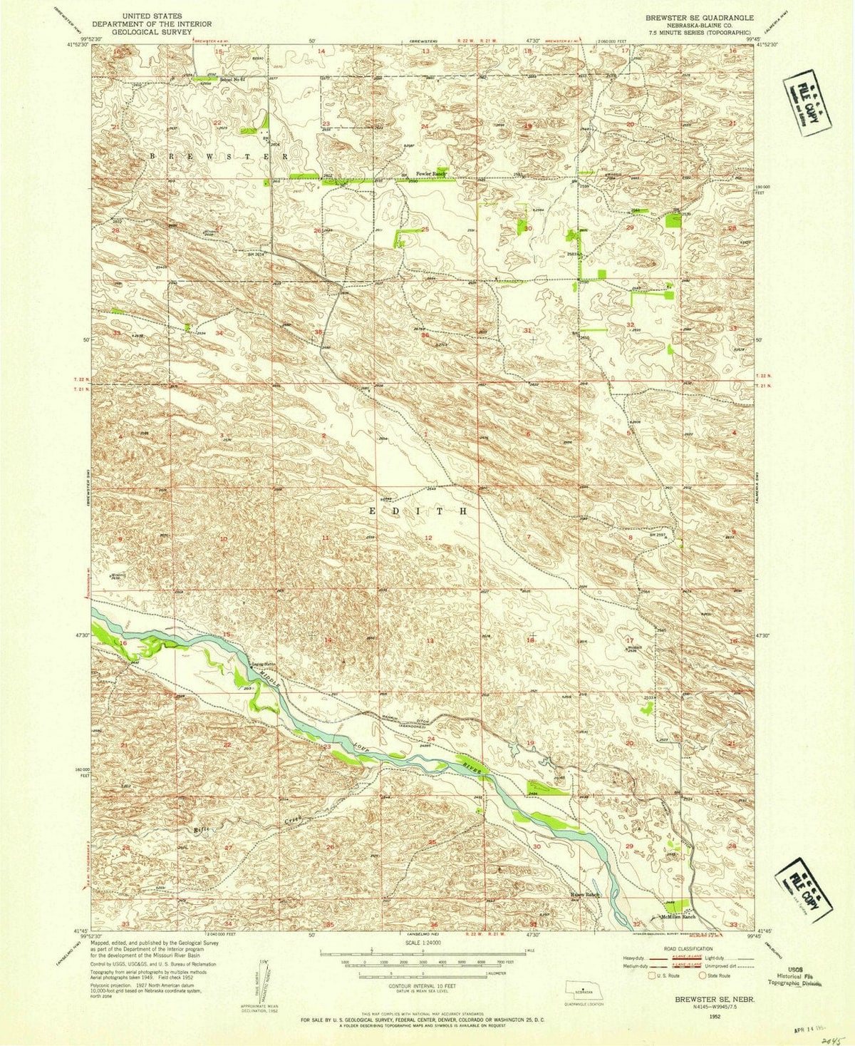 1952 Brewster, NE - Nebraska - USGS Topographic Map v2