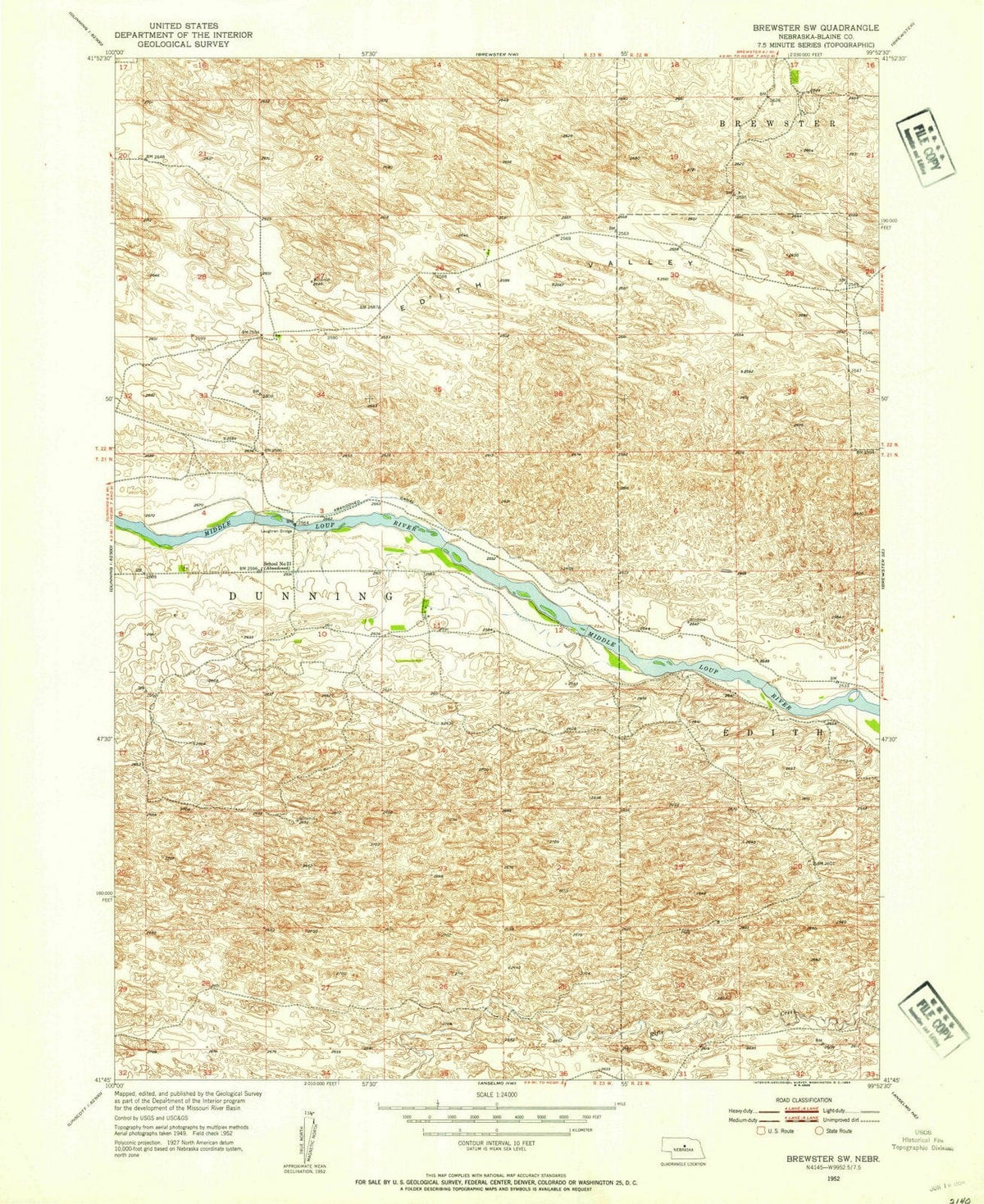 1952 Brewster, NE - Nebraska - USGS Topographic Map v3