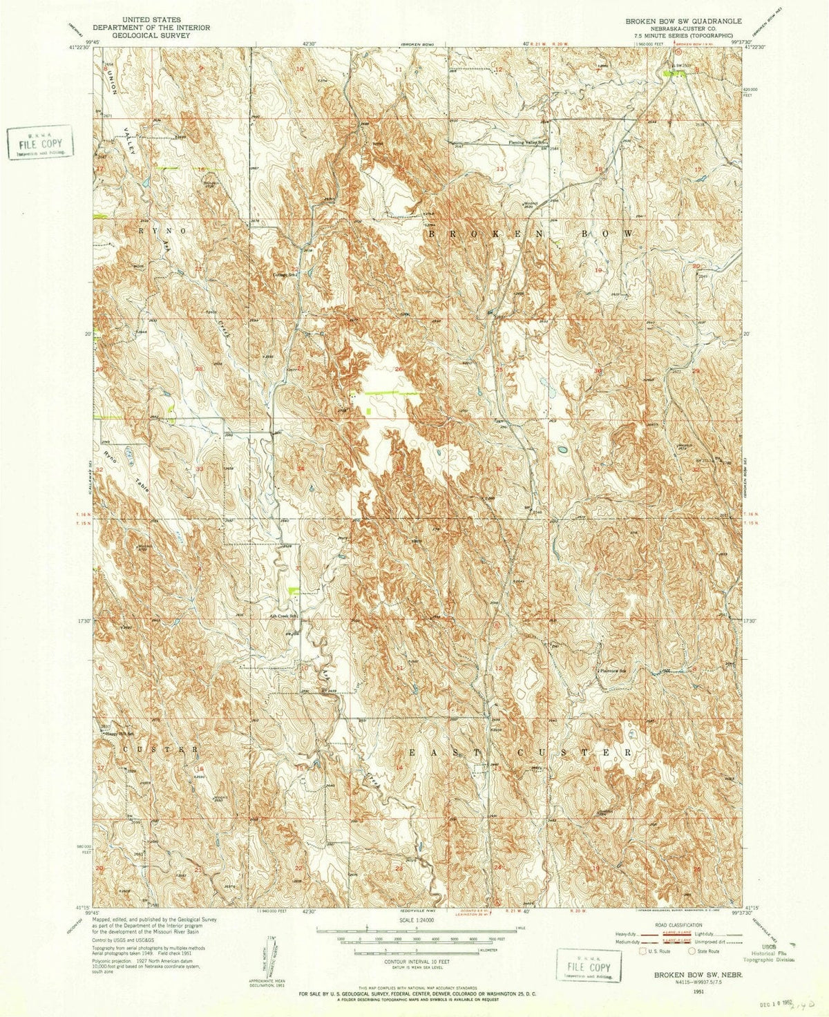 1951 Broken Bow, NE - Nebraska - USGS Topographic Map v3