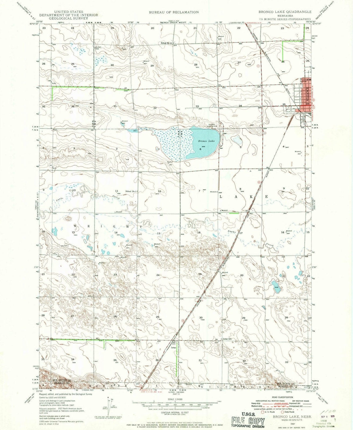 1947 Bronco Lake, NE - Nebraska - USGS Topographic Map