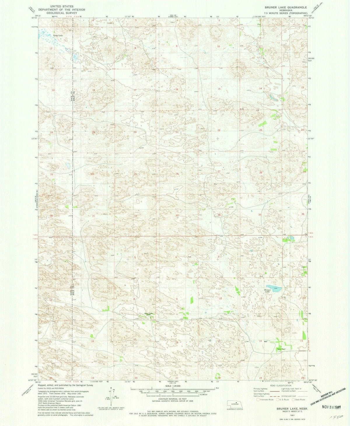 1981 Bruner Lake, NE - Nebraska - USGS Topographic Map