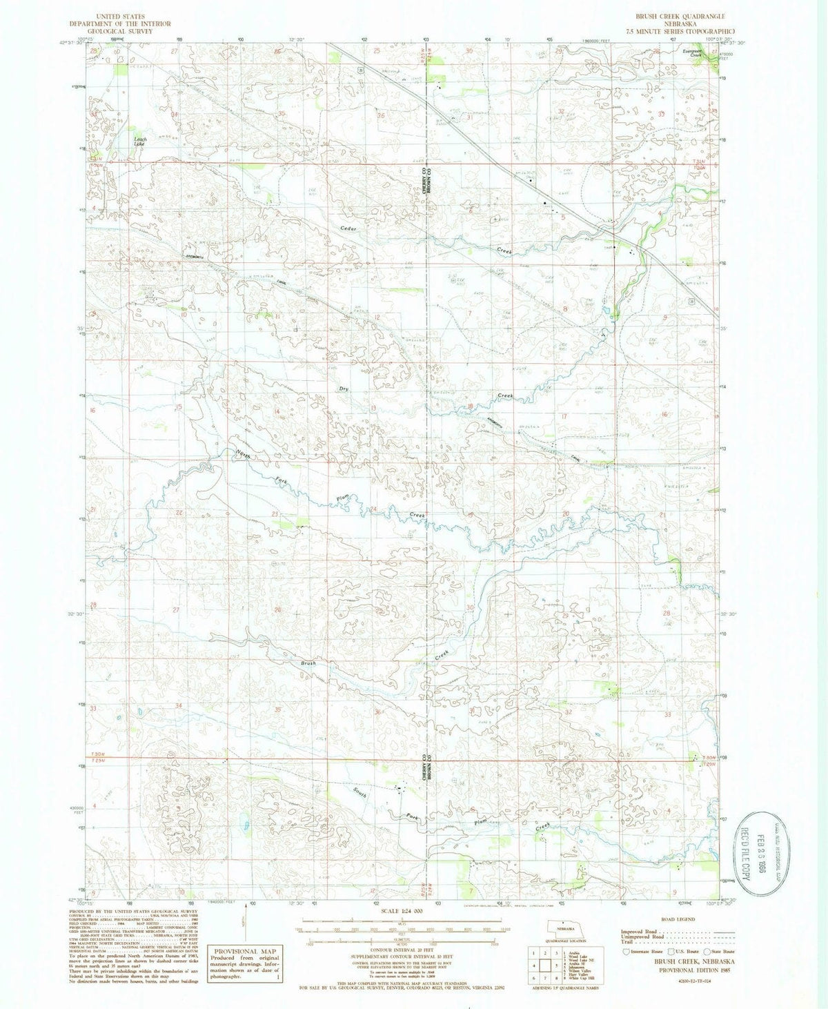 1985 Brush Creek, NE - Nebraska - USGS Topographic Map
