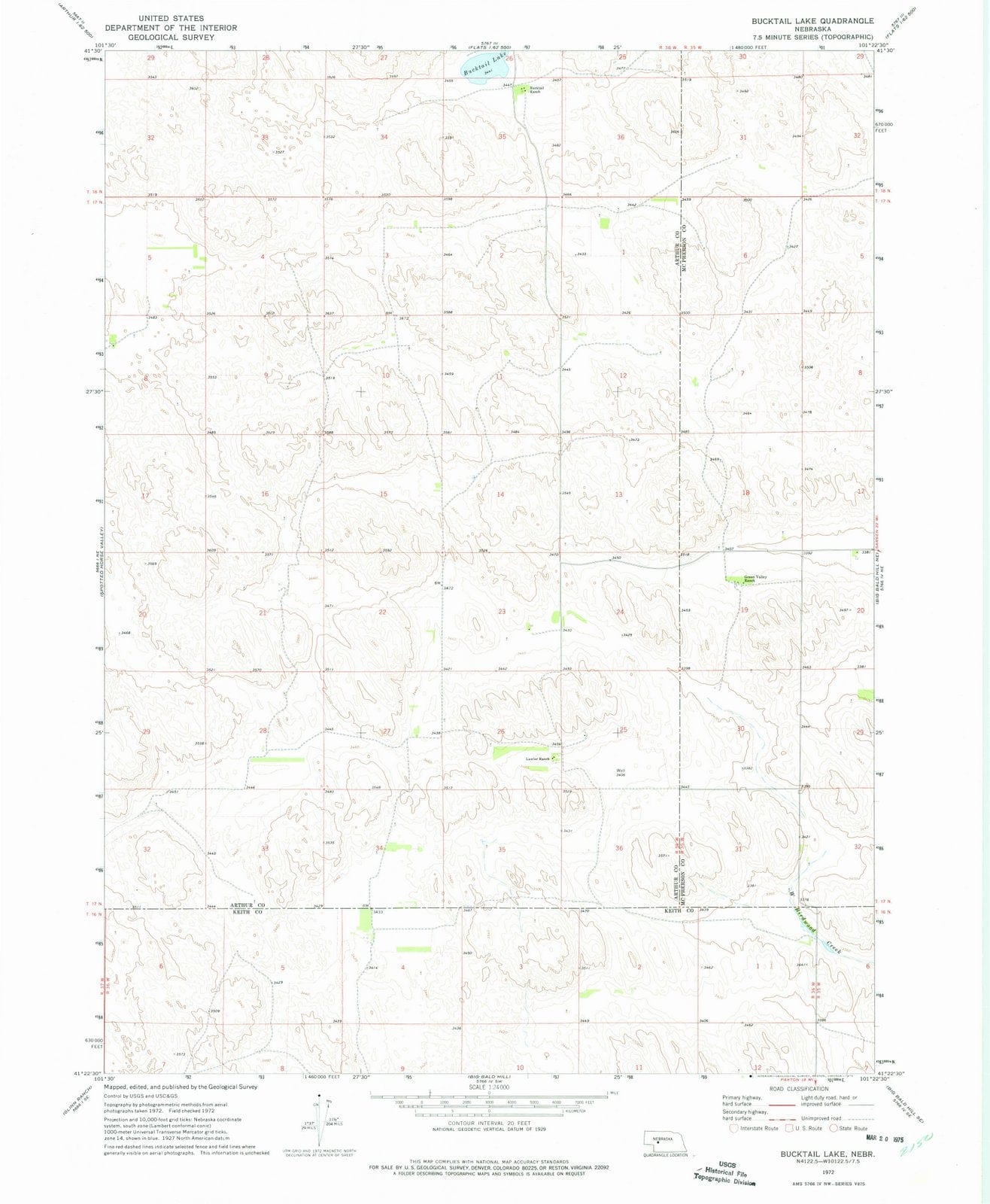 1972 Bucktail Lake, NE - Nebraska - USGS Topographic Map