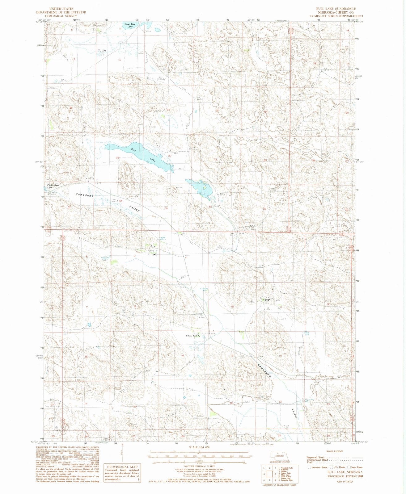 1987 Bull Lake, NE - Nebraska - USGS Topographic Map