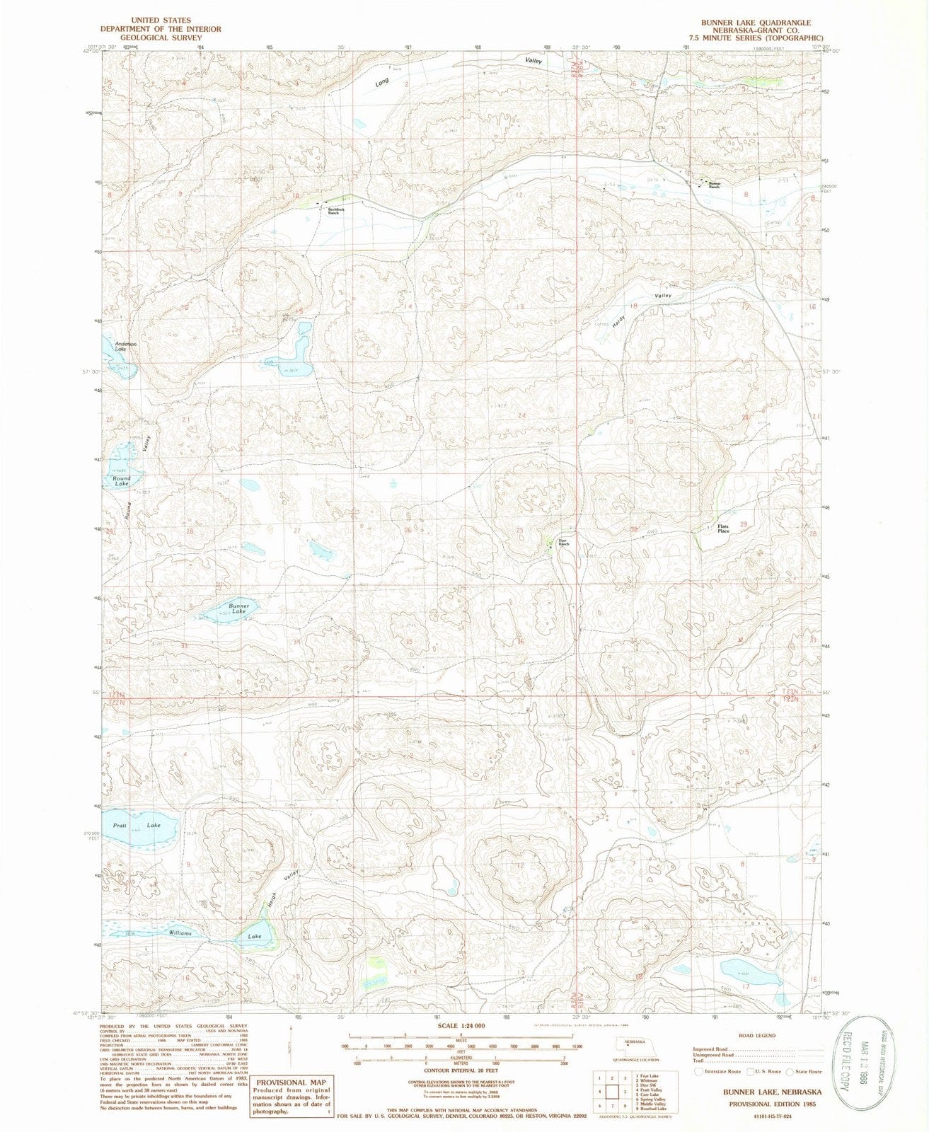 1985 Bunner Lake, NE - Nebraska - USGS Topographic Map