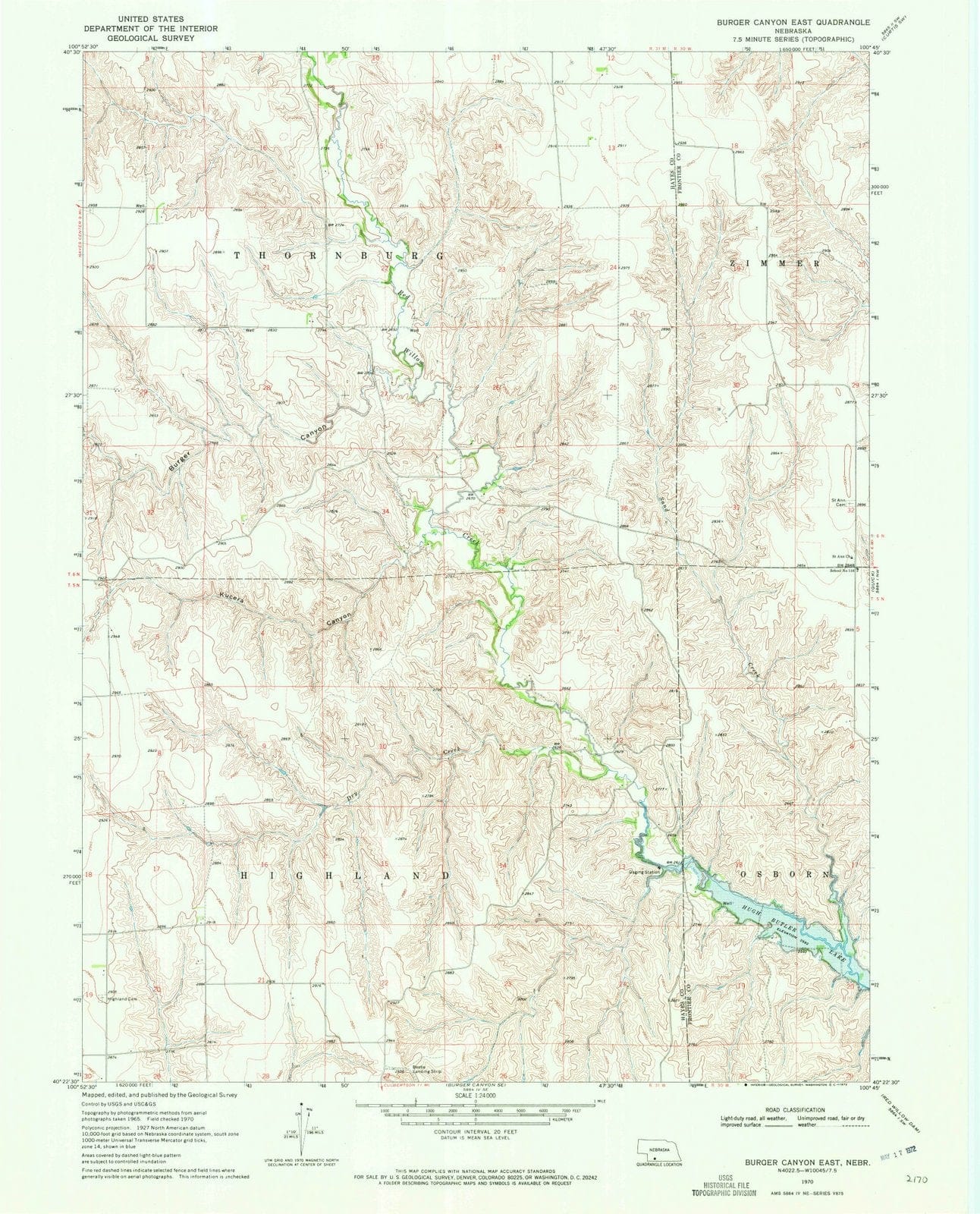 1970 Burger Canyon East, NE - Nebraska - USGS Topographic Map