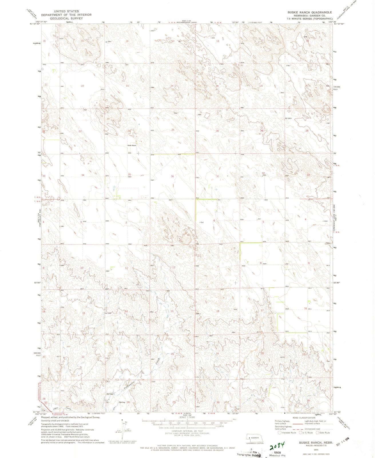 1971 Buske Ranch, NE - Nebraska - USGS Topographic Map