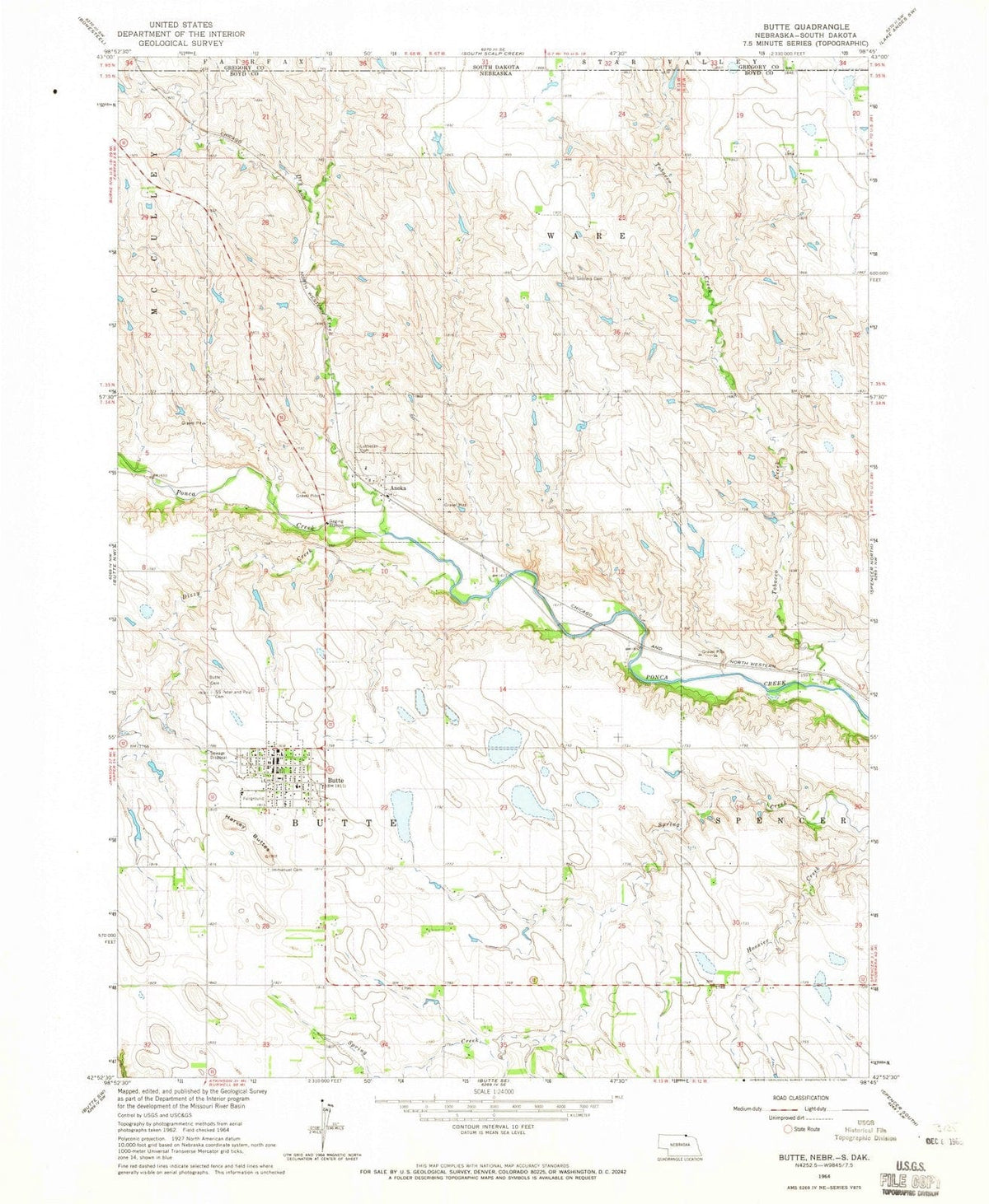 1964 Butte, NE - Nebraska - USGS Topographic Map
