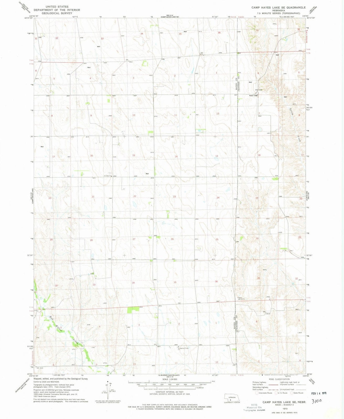 1973 Camp Hayes Lake, NE - Nebraska - USGS Topographic Map