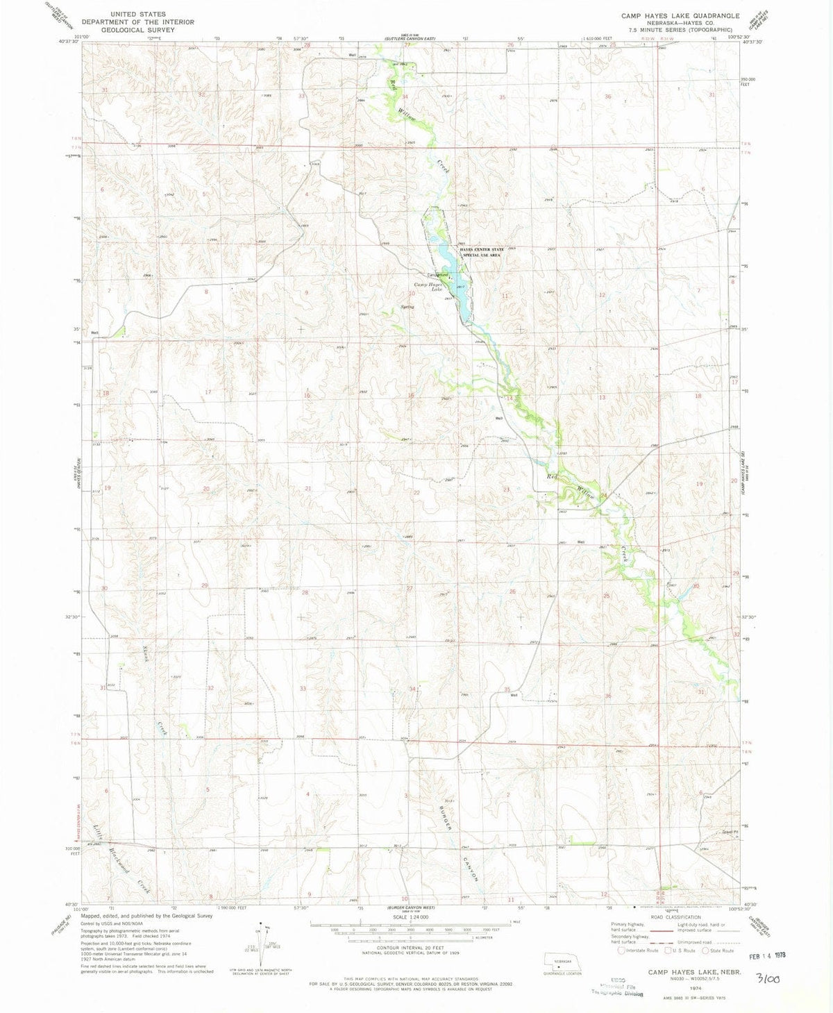1974 Camp Hayes Lake, NE - Nebraska - USGS Topographic Map