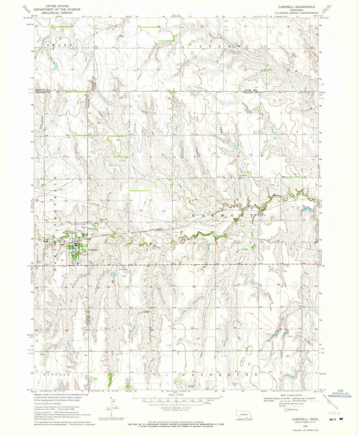 1969 Campbell, NE - Nebraska - USGS Topographic Map