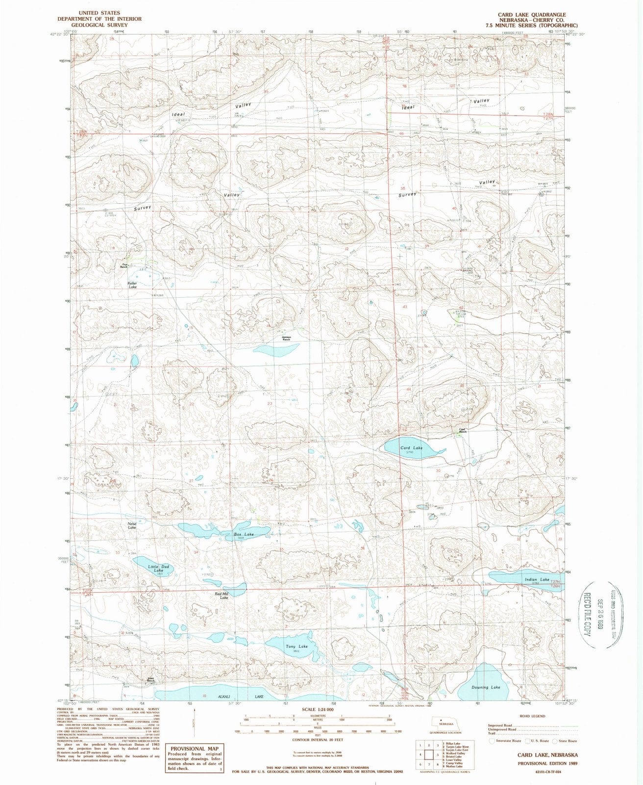 1989 Card Lake, NE - Nebraska - USGS Topographic Map