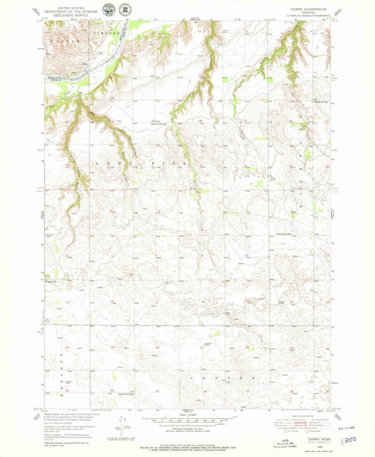 1949 Carns, NE - Nebraska - USGS Topographic Map