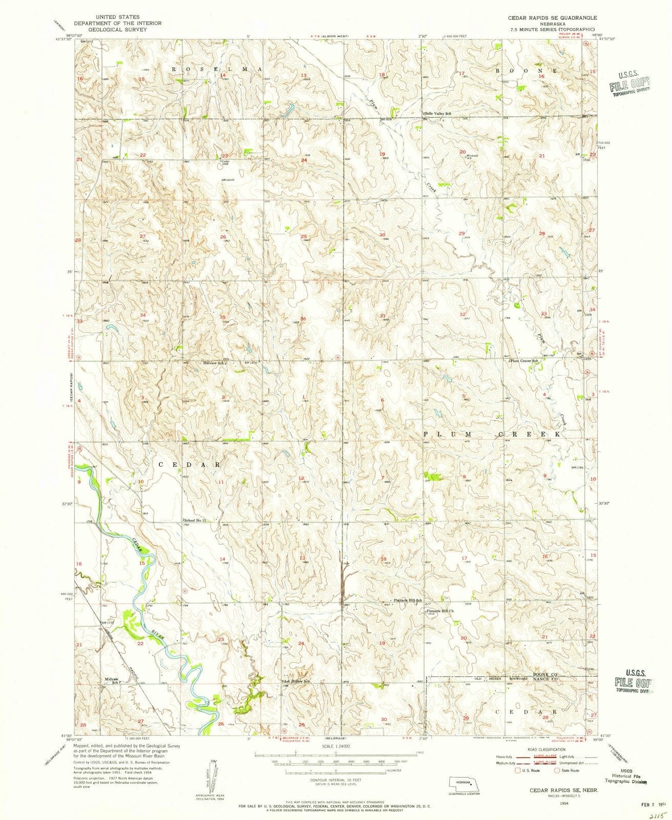 1954 Cedar Rapids, NE - Nebraska - USGS Topographic Map