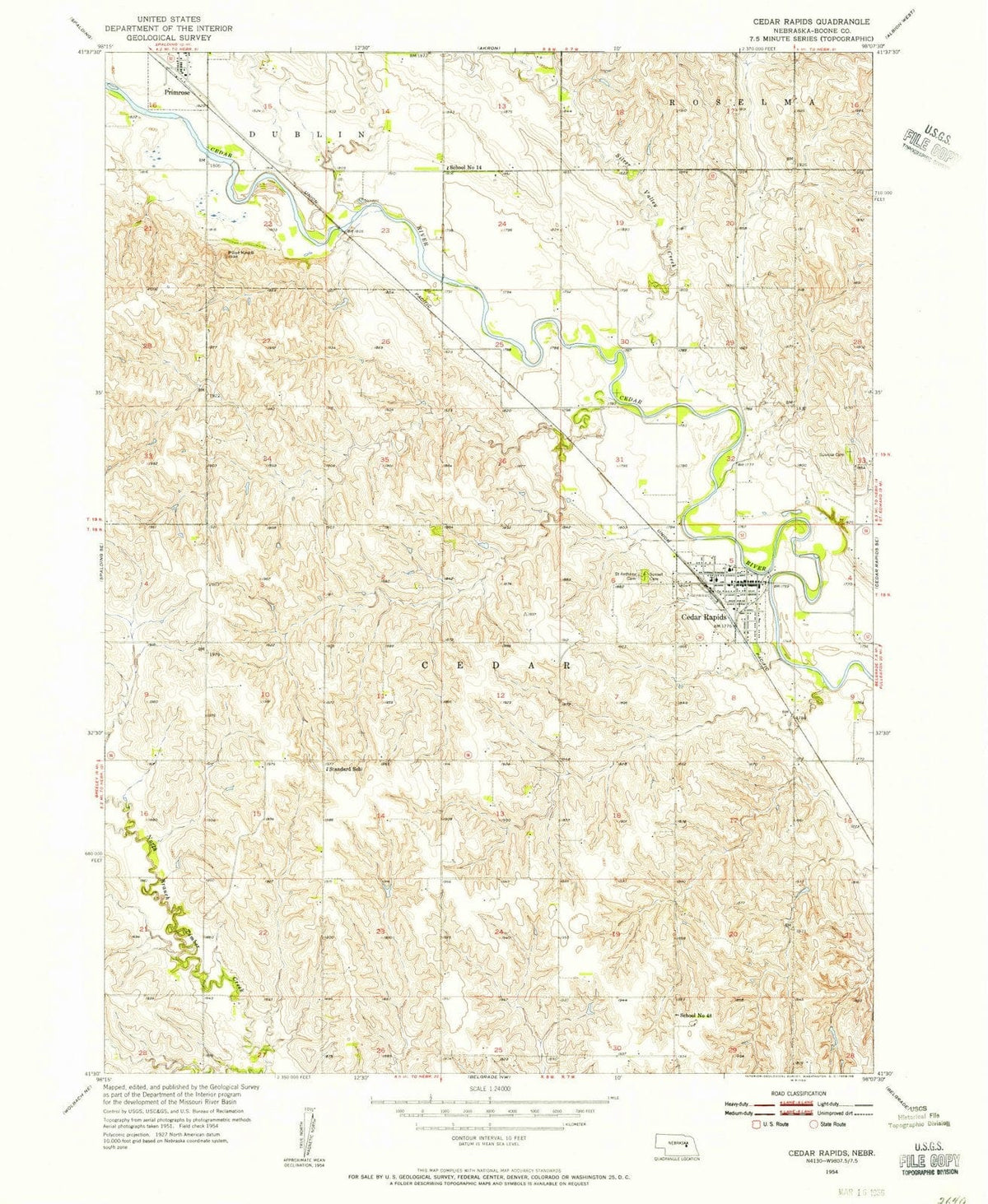1954 Cedar Rapids, NE - Nebraska - USGS Topographic Map v2