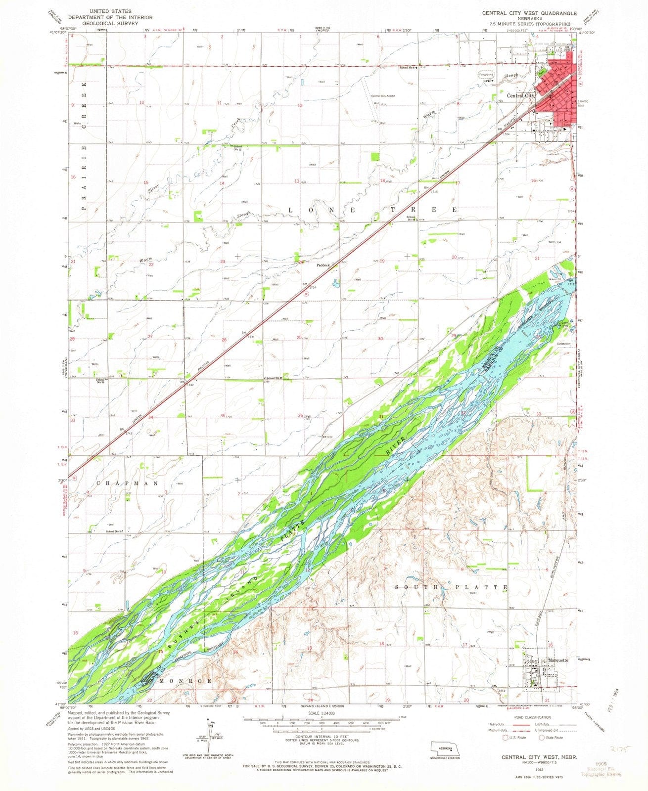 1962 Central City West, NE - Nebraska - USGS Topographic Map