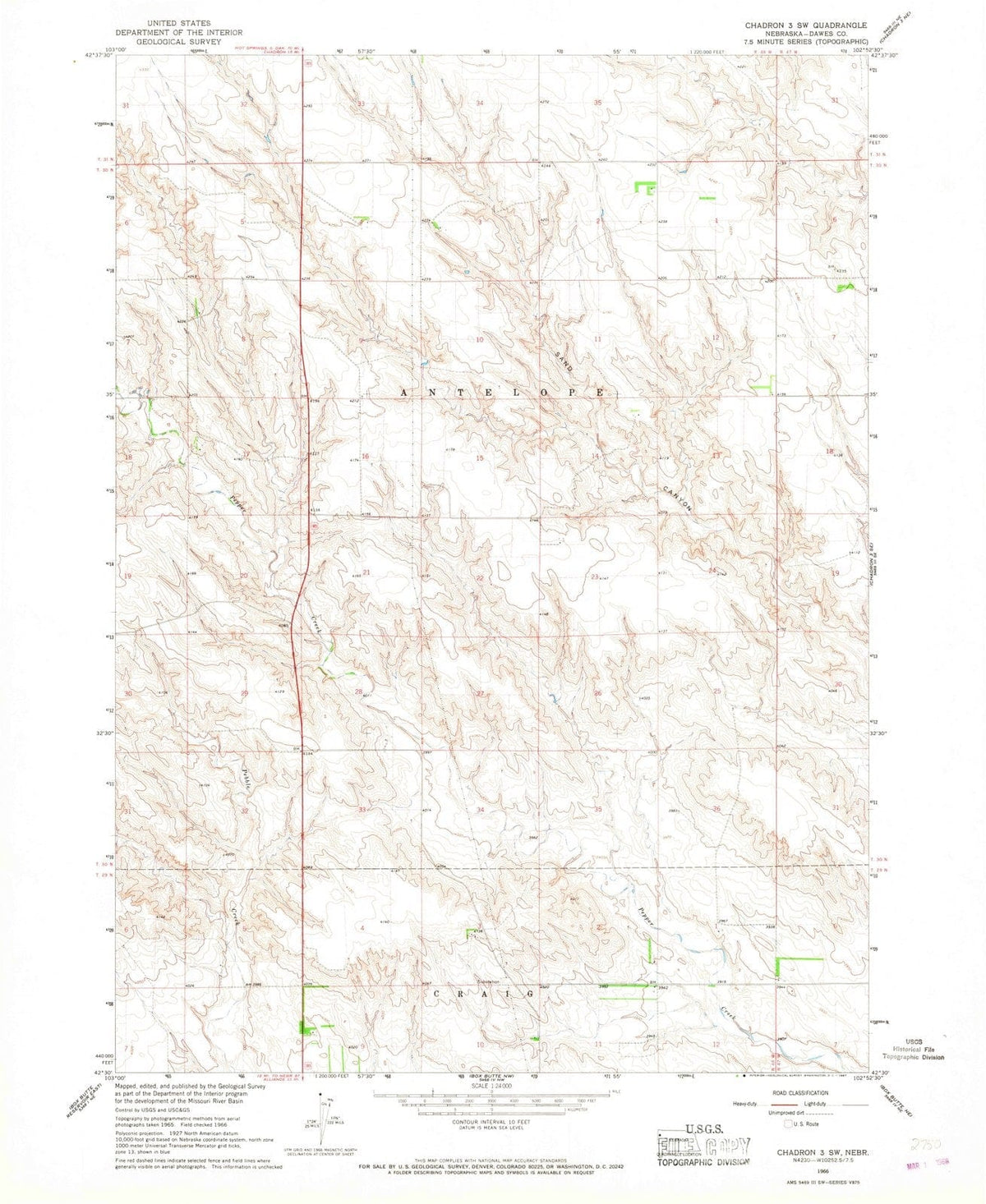1966 Chadron 3, NE - Nebraska - USGS Topographic Map v3