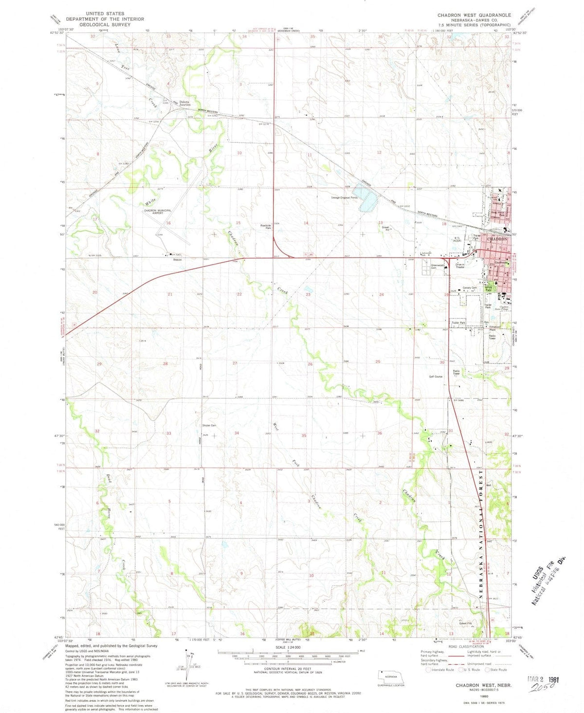 1980 Chadron West, NE - Nebraska - USGS Topographic Map